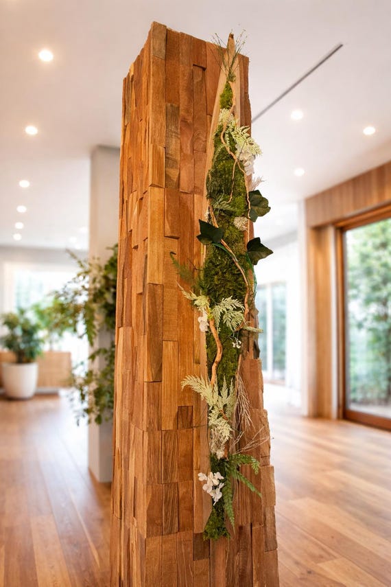 Cadre végétal 90 cm bois design | Moss wall art vertical | Décoration murale naturelle haut de gamme | Pièce unique | Zen home decor