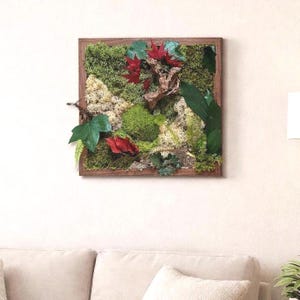 Stabilisierter Moospflanzenrahmen aus quadratischem Holz - Zen Natur Wandrahmen - Pflanzen Innendekoration - Handgemachte natürliche Pflanzenkunst