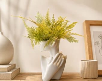 Artistic Face Planter – Modern Bust Vase with Ferns – Sculptural Plant Pot – Unique Home Decor – Table Centerpiece – Gift Idea