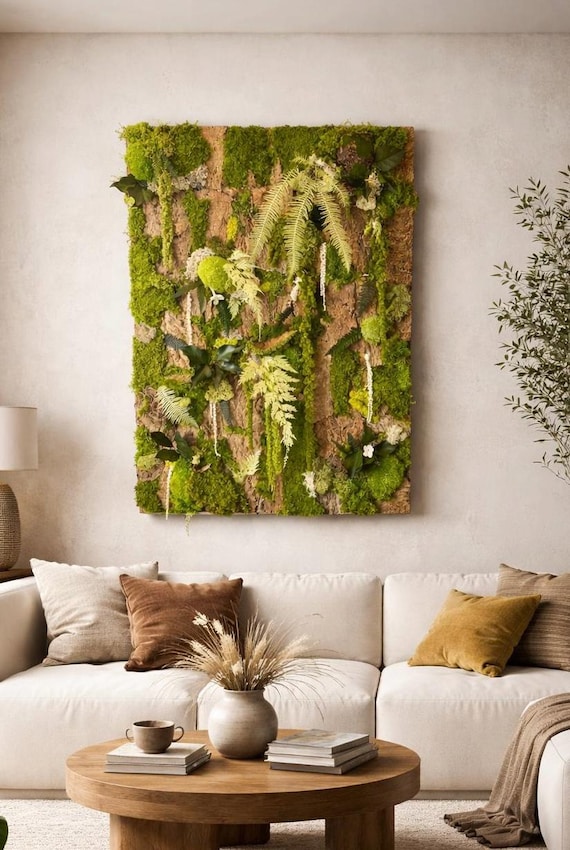 Cadre végétal stabilisée unique sur écorce de liège véritable – Décoration d'intérieur artisanale – « forêt tropicale »