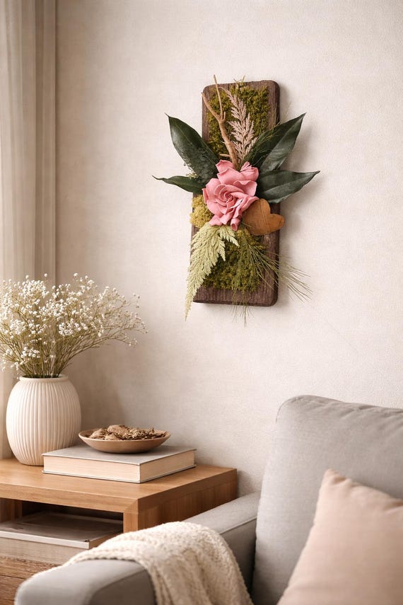 Cadre végétal stabilisé naturel – Décoration murale ou centre de table – Fleur stabilisée – Création artisanale