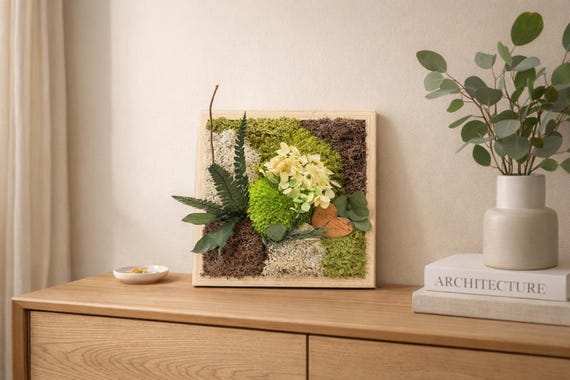 Cadre végétal stabilisé – Décoration murale naturelle bohème et chaleureuse