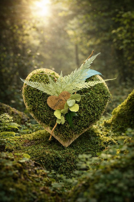 Cœur végétal stabilisé – Décoration murale naturelle – Cadre végétal en mousse – Déco nature sans entretien