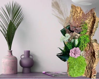 Tableau végétal stabilisé « apaisement et bien-être intérieur » - Écorce végétalisée - Décoration d'intérieur à poser ou accrocher - Unique