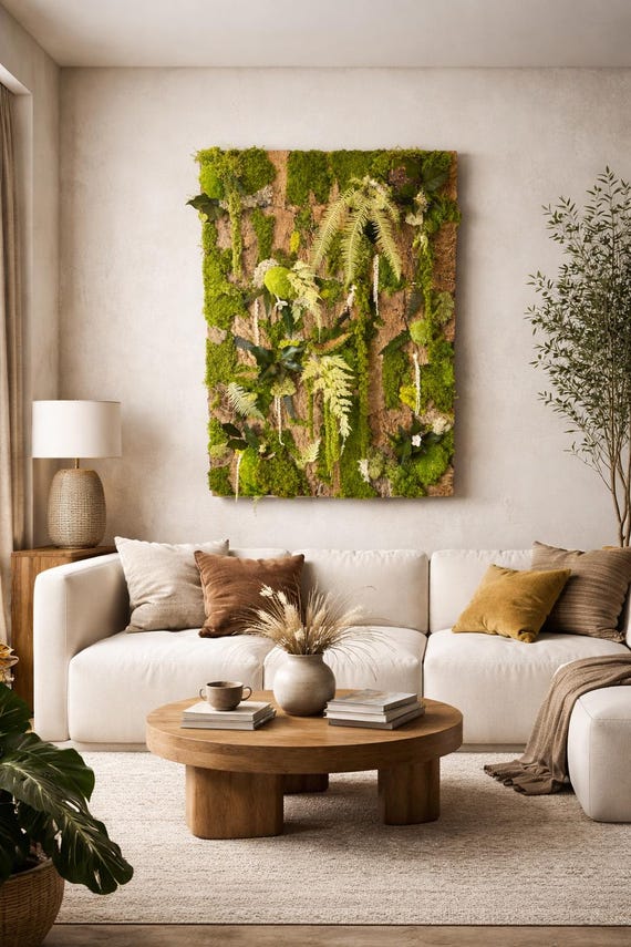 Cadre végétal stabilisée unique sur écorce de liège véritable – Décoration d'intérieur artisanale – « forêt tropicale »