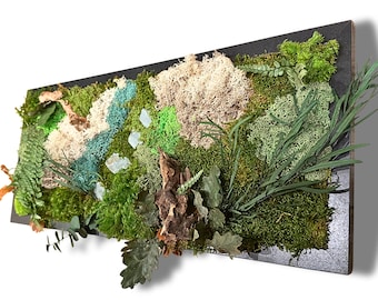 Tableau végétal mural rectangulaire | Cadre en mousse & feuillages stabilisés | Décoration naturelle artisanale design