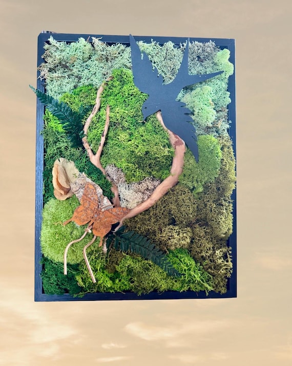 Cadre végétal en mousse stabilisée- Art mural poétique en végétaux naturels - Décoration d'intérieur zen et unique fait main