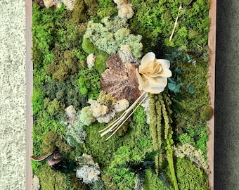 Cadre végétal en mousse stabilisée et bois – Déco d'intérieur murale naturelle artisanale – Tableau de verdure sans entretien