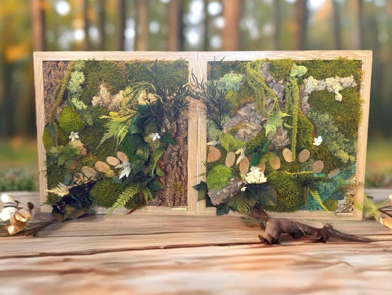 Grand tableau végétal stabilisé 109×54 cm – Art mural nature – Cadre bois & mousses stabilisées – Décoration murale haut de gamme