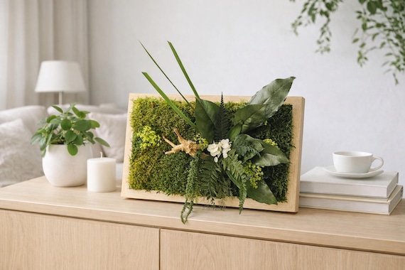 Cadre végétal stabilisé fait main – Décoration murale naturelle – Pièce unique – Horizontal ou vertical