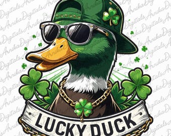 Lucky Duck St Patrick's Day PNG: Clover Hat, Baseball Cap (Digital Download)