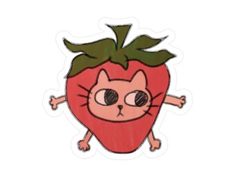 Erdbeer-Katze-Vinyl-Aufkleber