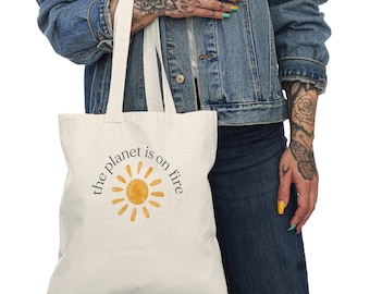 Sac fourre-tout écologique - « La planète est en feu » | Client durable, cadeau du jour de la Terre, sac de courses réutilisable, cabas de plage