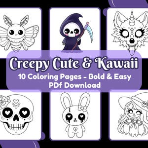 Kawaii Coloring Pages, Pastel Goth Coloring Sheets, Halloween, Printable PDF, Creepy Coloring Page, Easy Coloring Pages, Adult Coloring Book