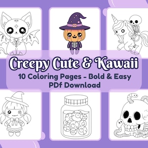 Kawaii Coloring Pages, Pastel Goth Coloring Sheets, Halloween, Printable PDF, Creepy Coloring Page, Easy Coloring Pages, Adult Coloring Book