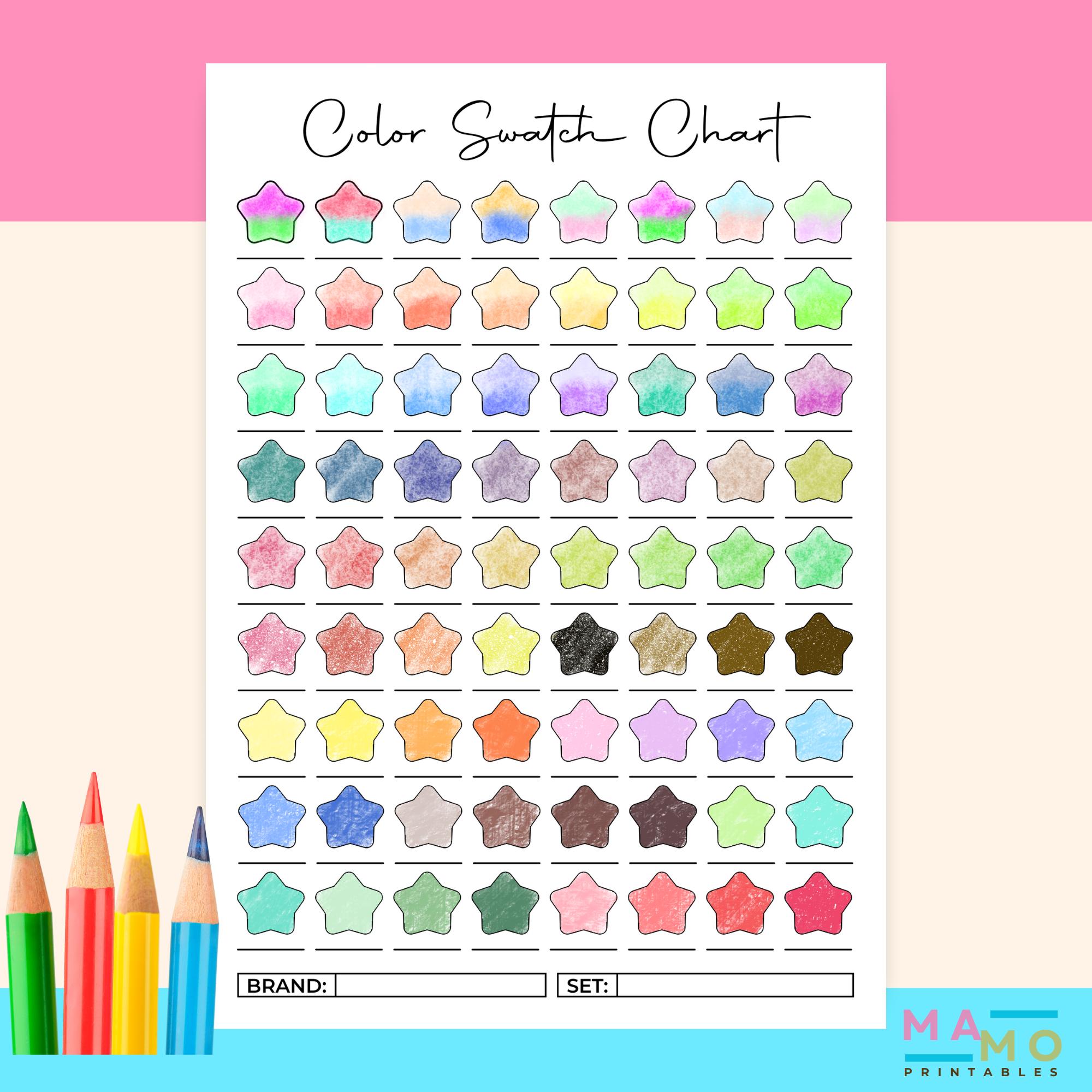 Printable Color Swatch Chart | US Letter, A4, A5 | Marker & Color Test ...