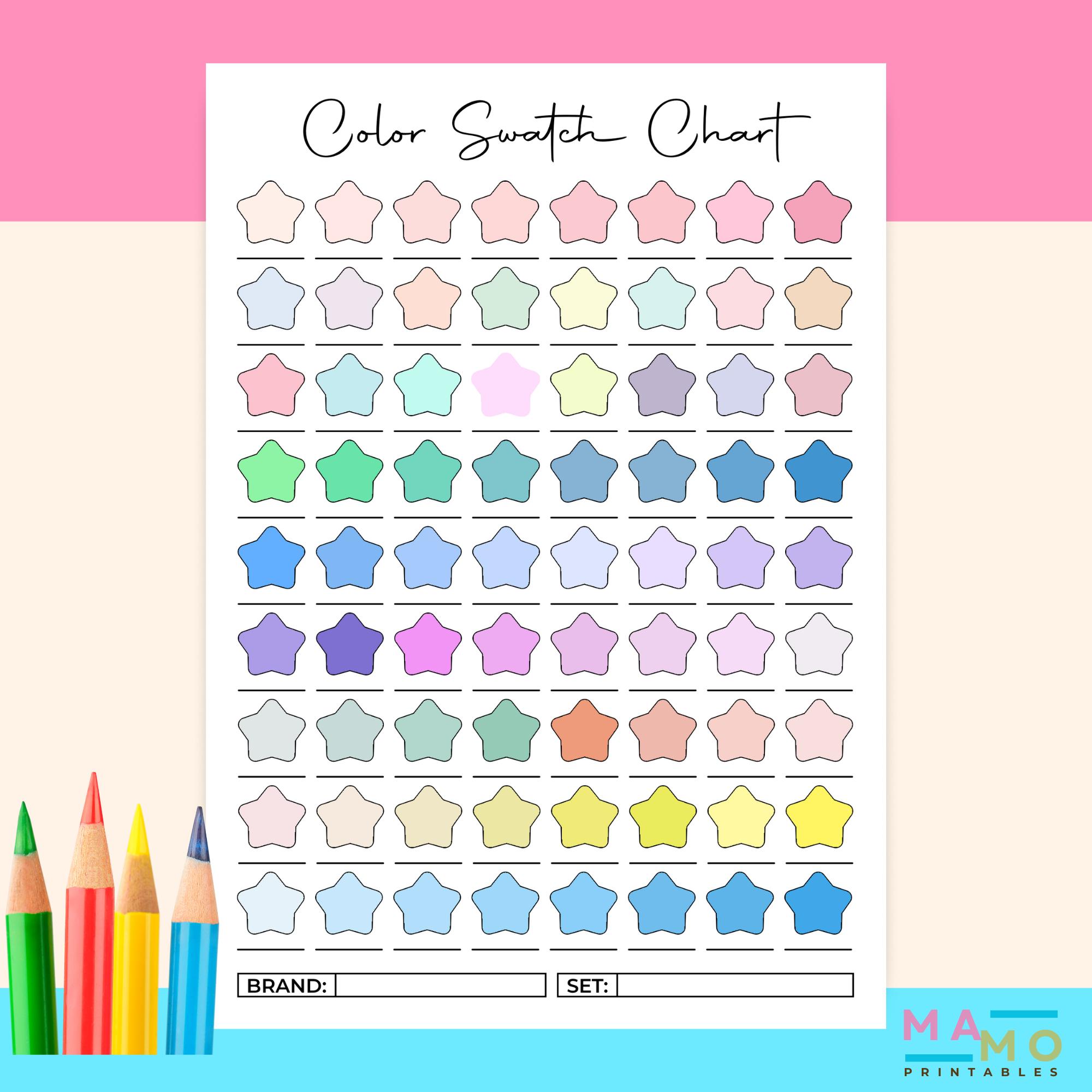 Printable Color Swatch Chart | US Letter, A4, A5 | Marker & Color Test ...