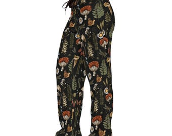 Pantalones de pijama con estampado floral de setas / Ropa de dormir botánica