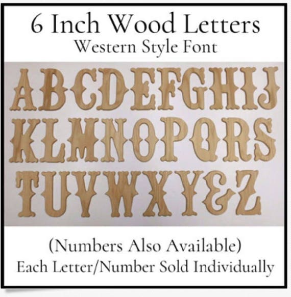 wood letters numbers western font 6 inch etsy letters by number