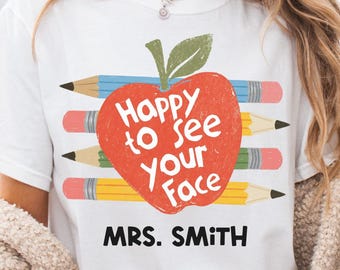 First day of School Shirt for Teacher, Personalized Teacher Shirt, Elementary School Teacher Shirt with Apple, Custom Name Teacher Shirt