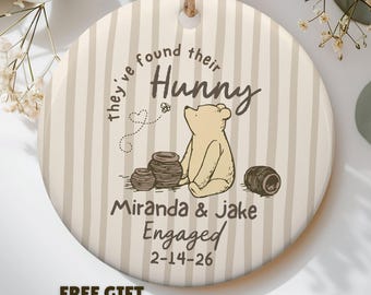 Winnie the Pooh Engaged Ornament, First Christmas Engaged Porcelain Ornament with Gift Box, Newly Engaged Couple's Giftfound their hunny