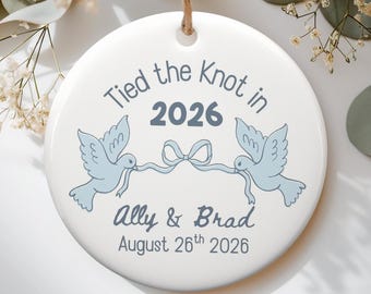 Just Married Ornament, Custom Tied the Knot Ornament, Personalized Ornament for Newly Married Couple, Just Married 2026 Gift with Box