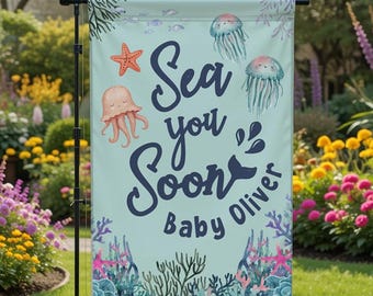 Sea You Soon Baby Shower Yard Flag, Sea You Soon Pregnancy Announcement Garden Flag for New Mom, Expecting Parents Gift