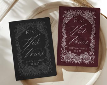 Personalized Gothic Wedding Vow Books, His and Hers Keepsake Vow Books for Vow Renewal, Burgundy Vow Books