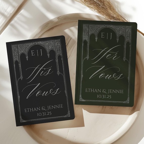 Vow Books for Gothic Wedding with Personalization, His Vows, Her Vows, Customized Vow Book, Bride and Groom Keepsake, Til Death Do Us Part