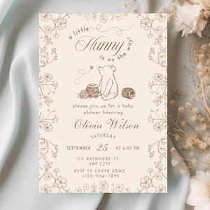 Toile De Jouy Winnie the Pooh Baby Shower Invitation: Editable Canva Template (Digital Download)