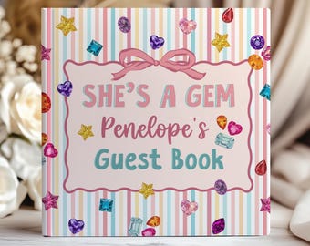 Whimsical Gemstone She's a Gem Personalized Birthday Guest Book, Polaroid Guest Book for Colorful Jewel Party, Girl Birthday Party Memory