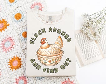 Funny Hen on Nest T-Shirt, Comfort Colors Vintage Thrifted Hen Shirt, Unhinged Chicken Shirt for Chicken Lover Gift