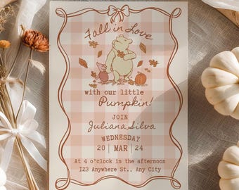 Fall Winnie the Pooh Baby Shower Invitation: Editable Canva Template (Digital Download)