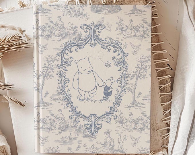 Winnie the Pooh Personalized Name Journal, Toile de Jouy Reading Gift Chinoiserie Customized Thinking of you Pooh Lover Monochrome Diary