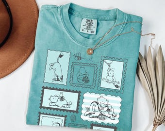 Winnie the Pooh Comfort Colors Shirt, Stamp Shirt with Classic Pooh, Eeyore Shirt, Seafoam T-Shirt, Oversized Tee