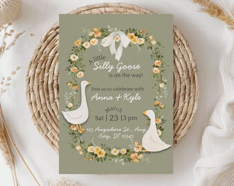 Silly Goose Baby Shower Invitation Gender Neutral Yellow, Editable Canva Template, Mobile Evite Little Silly Goose