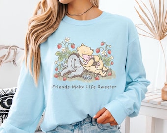 Classic Winnie the Pooh Shirt, Comfort Colors Long Sleeve Strawberry Shirt, Friendship for Pooh Lover Gift, Eeyore Shirt Oversized Tee