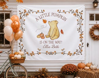 Little Pumpkin winnie the pooh wall tapestry decor for Baby Shower, Autumn Baby shower with classic pooh, A little Pumpkin is on the way