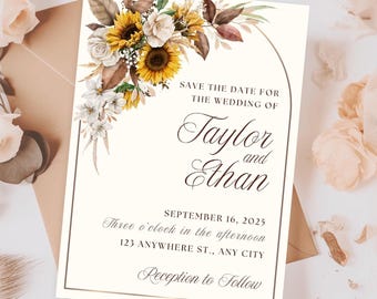 Rustic Sunflower Wedding Invitation: Editable Boho Template (Digital Download)