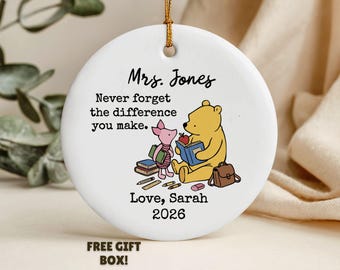 Winnie the Pooh Teacher Ornament, Custom Teacher Thank You Ornament, Teacher Appreciation Gift with Gift Box, Classic Pooh Gift from Child