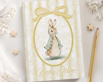 Toile De Jouy Personalized Peter Rabbit Pregnancy Journal, Custom Baby Journal, Baby Shower Guest Book  Alternative with Coquette Bow