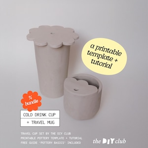 printable pottery TEMPLATE bundle travel mug, cold drink cup, keep cup for straw set with beginner friendly ceramics tutorial - PDF pattern