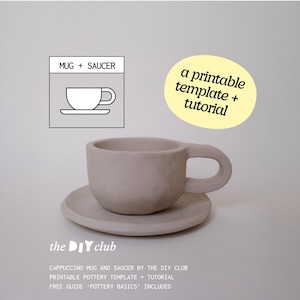 printable pottery TEMPLATE for the perfect cappuccino mug and saucer set - with beginner friendly ceramics tutorial - PDF pattern