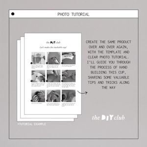 May include: A stack of white paper sheets with a photo tutorial for making a stackable cup. The text reads "the DIY club" and "Let's make the stackable cup!" with step-by-step images. The tutorial includes the text "PHOTO TUTORIAL".