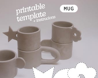 Mug Pottery Template with funky ears: Beginner Ceramics Tutorial (printable PDF Pattern)