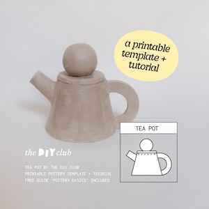 POTTERY TEMPLATE for teapot slab building tutorial, DIY ceramic teapot for beginners tea pot printable template, hand made gift idea