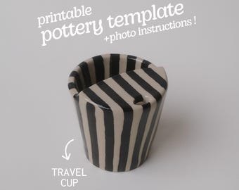 陶器製トラベルマグのテンプレート：写真付きチュートリアル付きDIYスラブカップ（PDFパターン）
