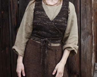 Wool Wrap Vest Knitting Pattern PDF | Simple & Beginner Friendly | Natural Rustic Style Handknitted Vest | XS-XL