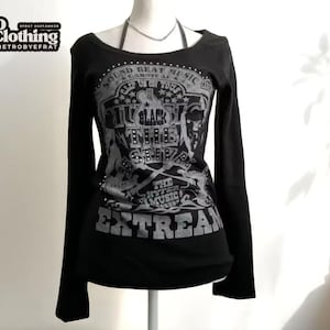 レディース Y2K 長袖トップス | パンクスタイル グラフィックTシャツ | レトロストリートウェアシャツ | 美的グランジウェア | オルタナティブファッション