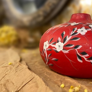 One Stroke Decorative Handmade Vase, Hand Painted Floral Polyester Vase, Unique Table Centerpiece, Artistic Home Decor
